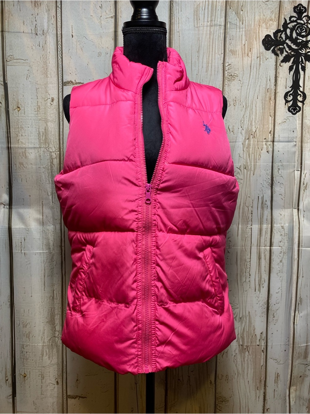 U.S. Polo Assn. Bright Pink Quilted Puffer Vest Sz-M